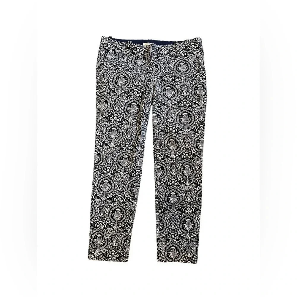J.Crew Navy White Paisley Cropped Tapered Pants Stretch Size 2 Petite